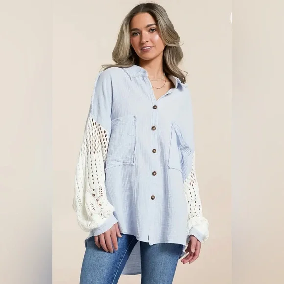 POL Blue Raw Edge Textured Shirt - Picture 9 of 12